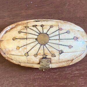 Handcrafted in India Vintage Camel Bone Hinged Oval Trinket Box Owl Latch